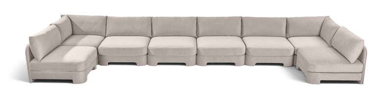 Light gray armless U-shaped sectional sofa with chaise modules and box cushions