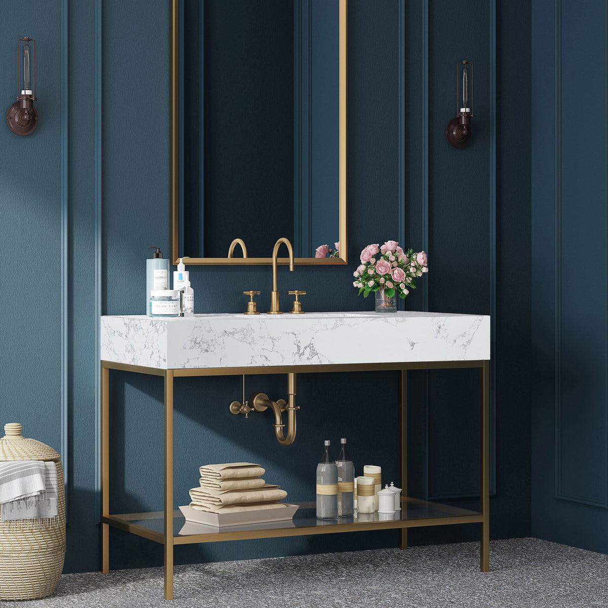 Marmo - Engineered Marble Bathroom Vanity With Gold Base