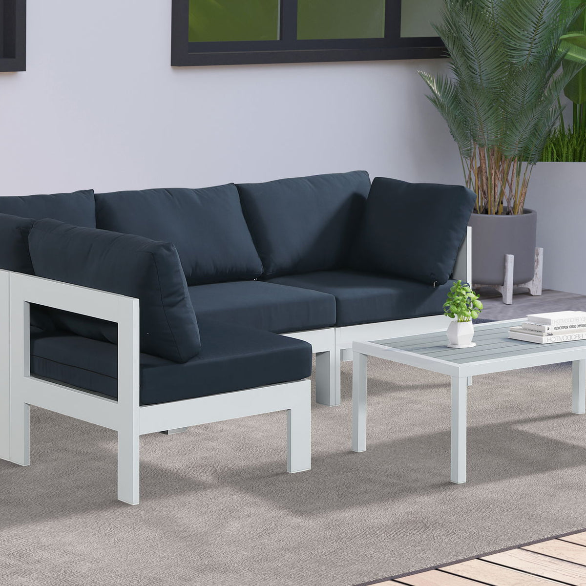 Nizuc - Outdoor Patio 4 Piece Modular Sectional With White Frame