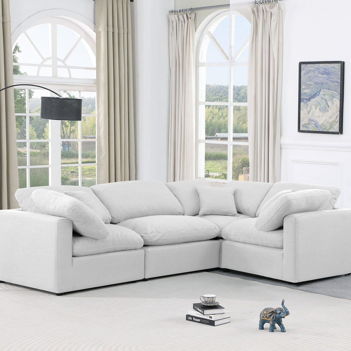 Indulge - Linen 4 Piece Modular Corner Sectional - White