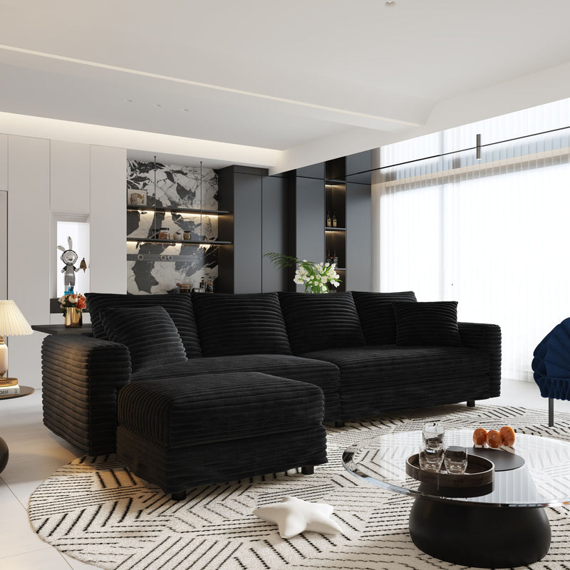 Deep Seat Convertible Sofa With Soft Pillows And Ottomans