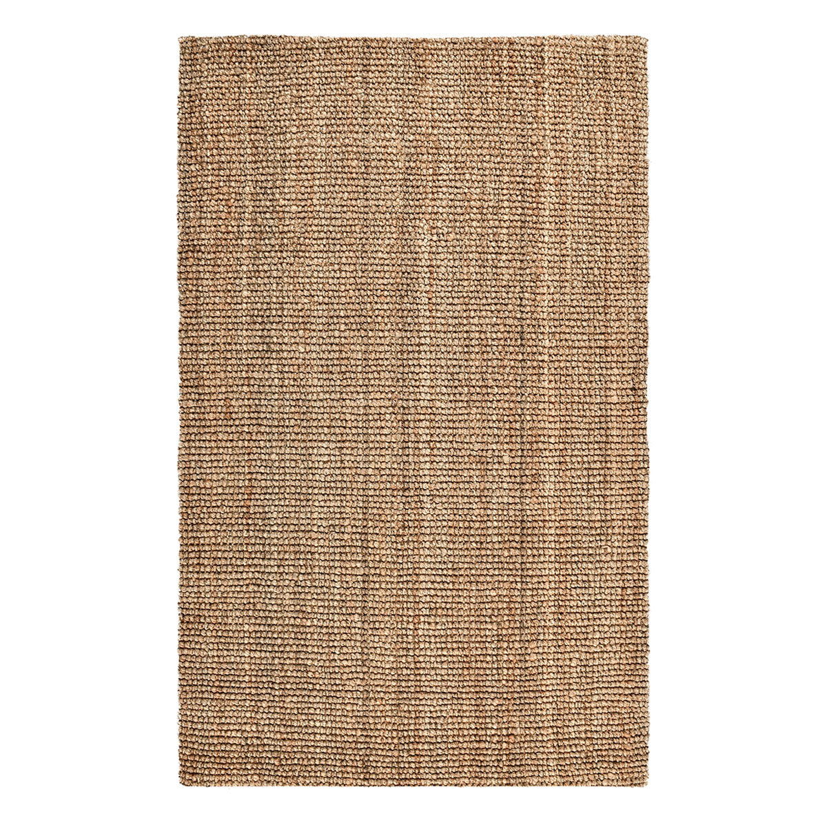 Medium-brown chunky loop rug with dense textured pile, flat woven appearance