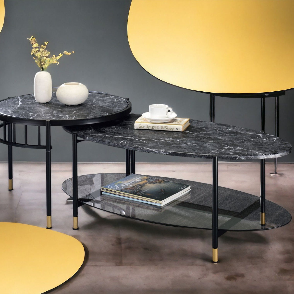 Silas - Engineered Stone Top Nesting Table - Black