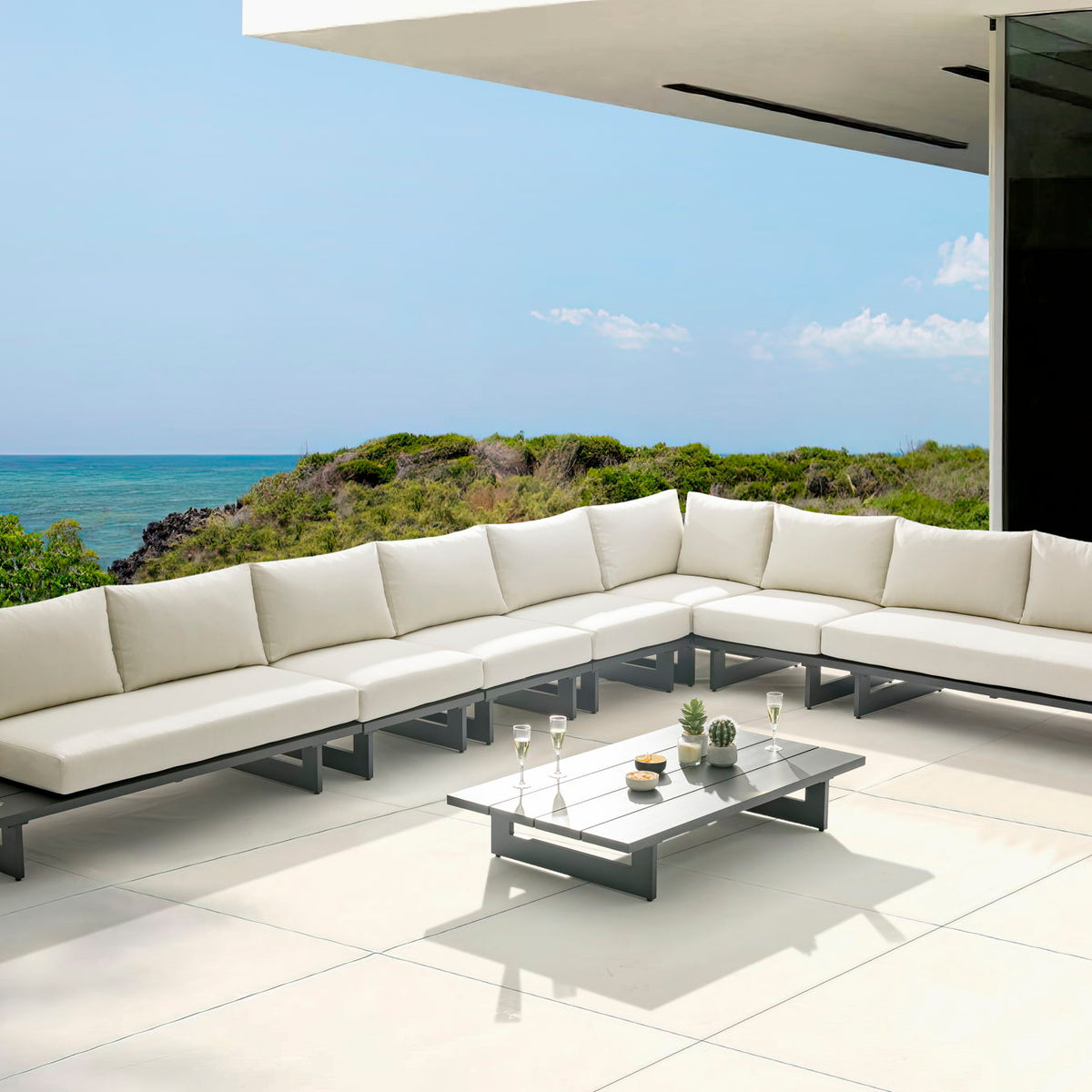 Maldives - 7 Piece Water Resistant Outdoor Patio Modular Sectional With Gray Base