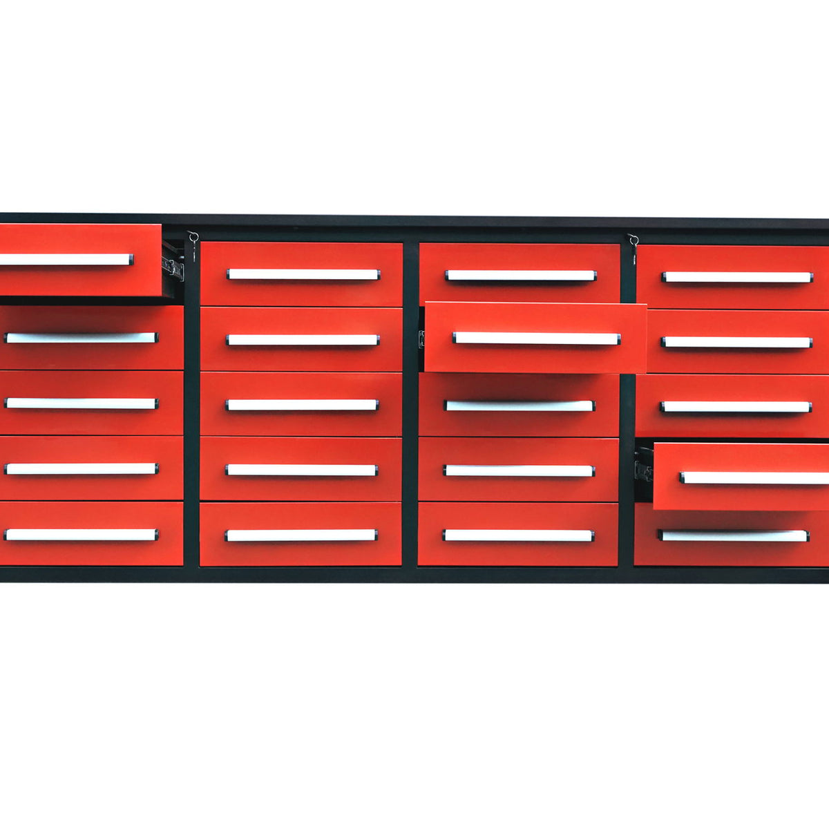 Garage Storage Cabinets With Workbench (With 20 Drawers) - Red