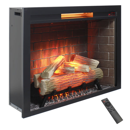 33 inch Infrared Electric Fireplace Insert, Touch Panel Home Decor Heater, Smokeless Firebox .With fixed Trim Kit, With Crackling Sound