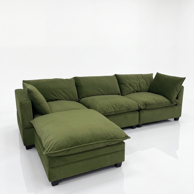 Olive Green Velvet Cloud Sova Sectional
