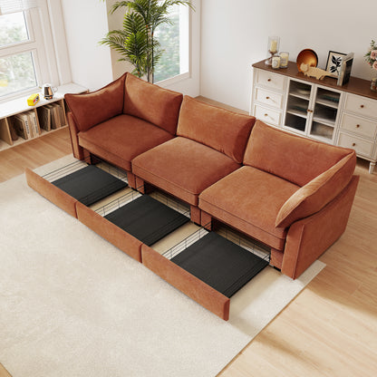 3-Seater Chenille Sofa - Orange Chenille