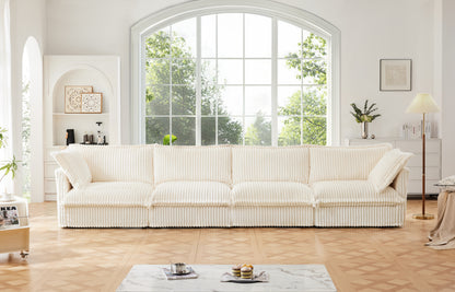 4-Seater Slipcovered Corduroy Sofa - Cream Corduroy