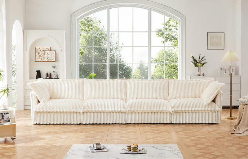 4-Seater Slipcovered Corduroy Sofa - Cream Corduroy