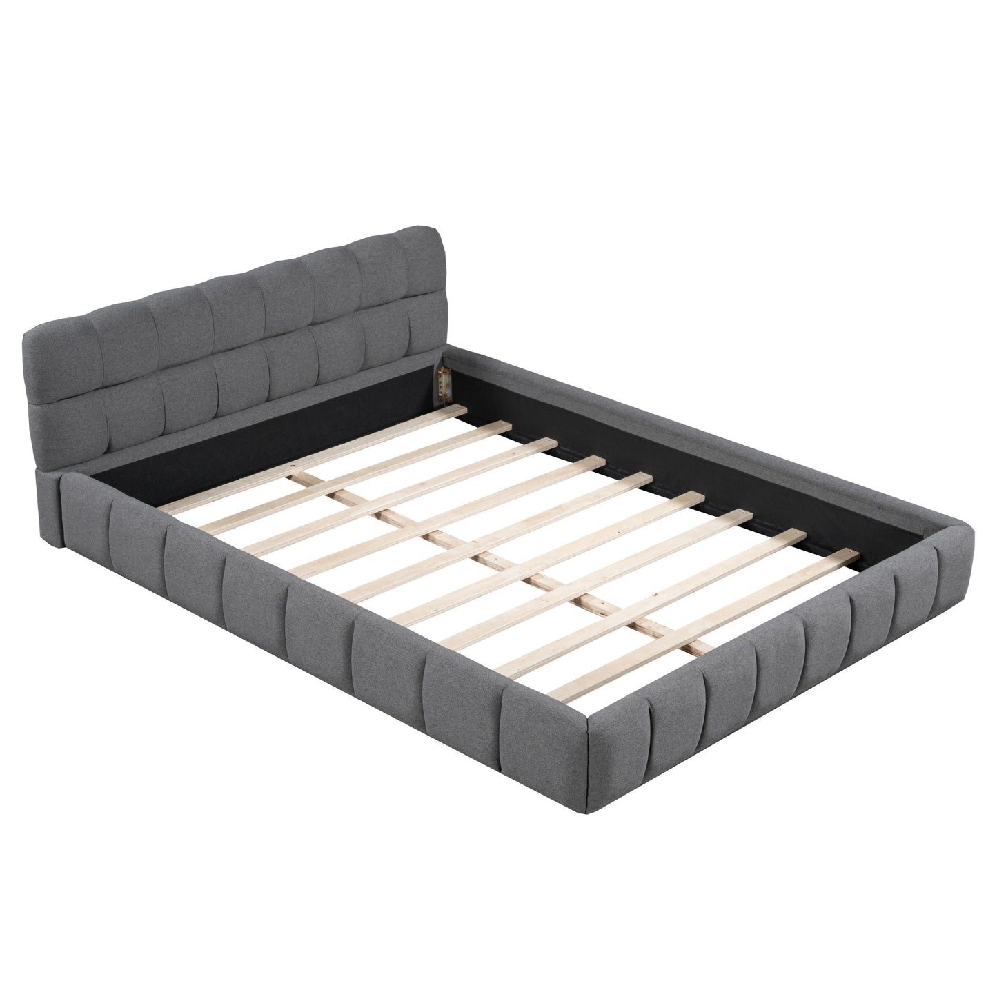 Upholstered Platform Bed With Thick, Grounded Bed With Solid Frame