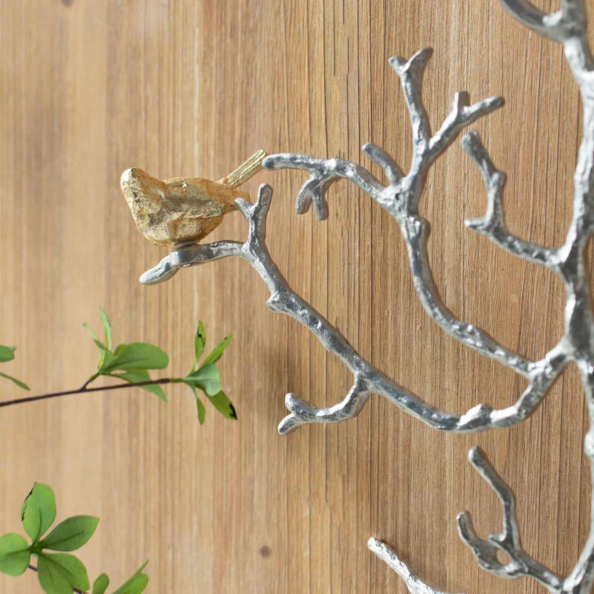 Metal Branch Wall Sculptures With Bird Accents (Set of 2) - Silver Multi