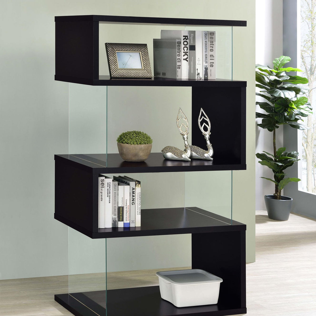 Emelle 63-inch 4-shelf Glass Panel Bookshelf Black