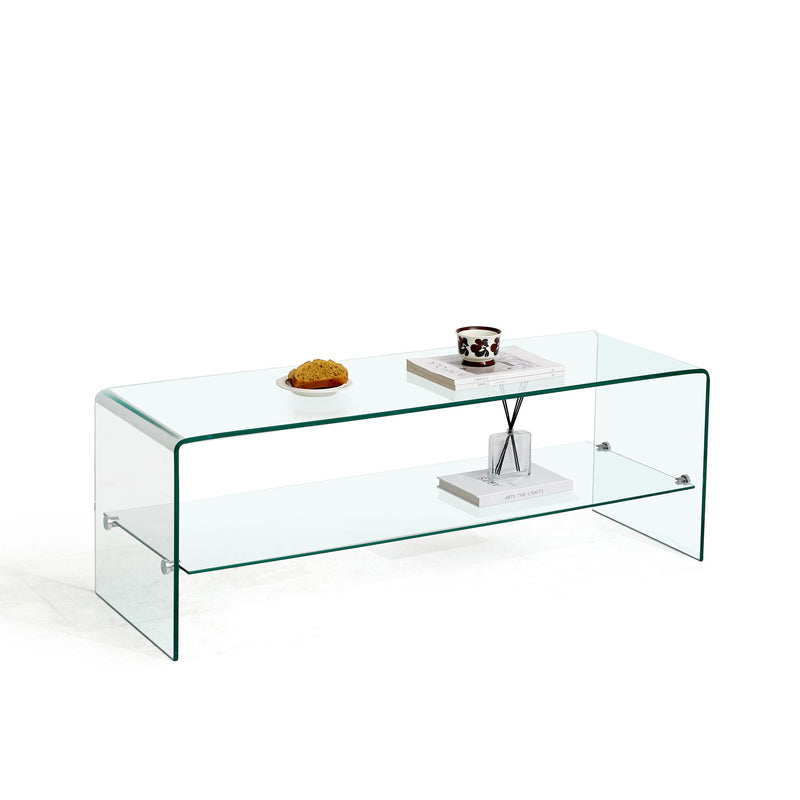 Clear Glass TV Table, Tempered Glass Stand For Living Room Decor - Transparent