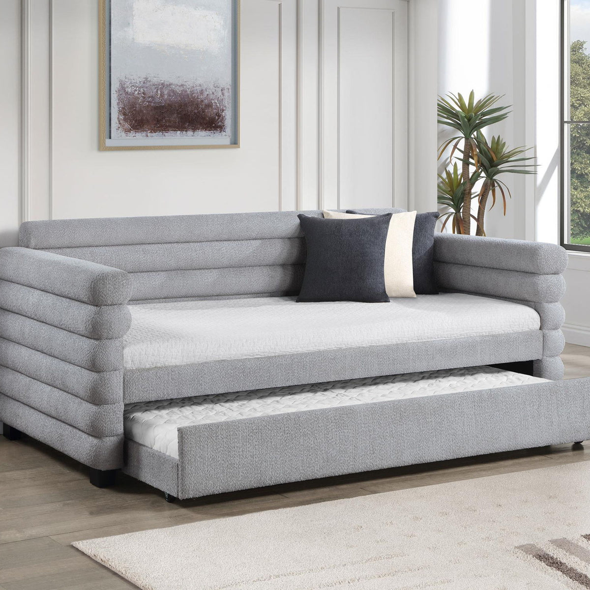 Patricia Boucle Upholstered Twin Day Bed with Trundle Grey