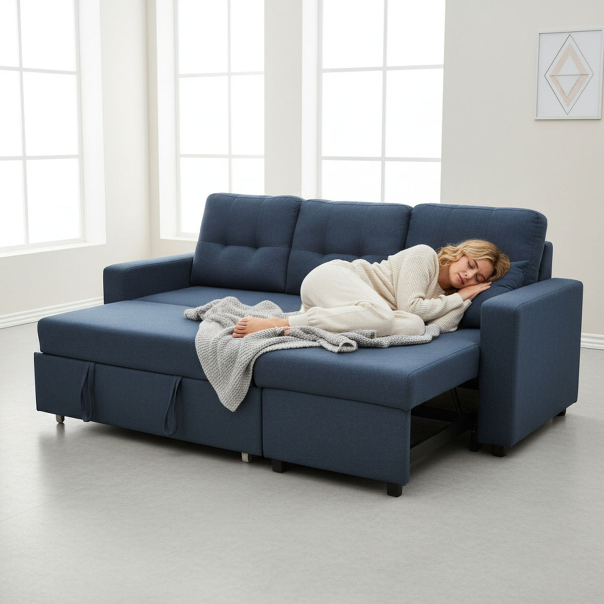 Convertible L Shaped Sectional Sleeper Sofa Bed, Saving Pull Out Couch