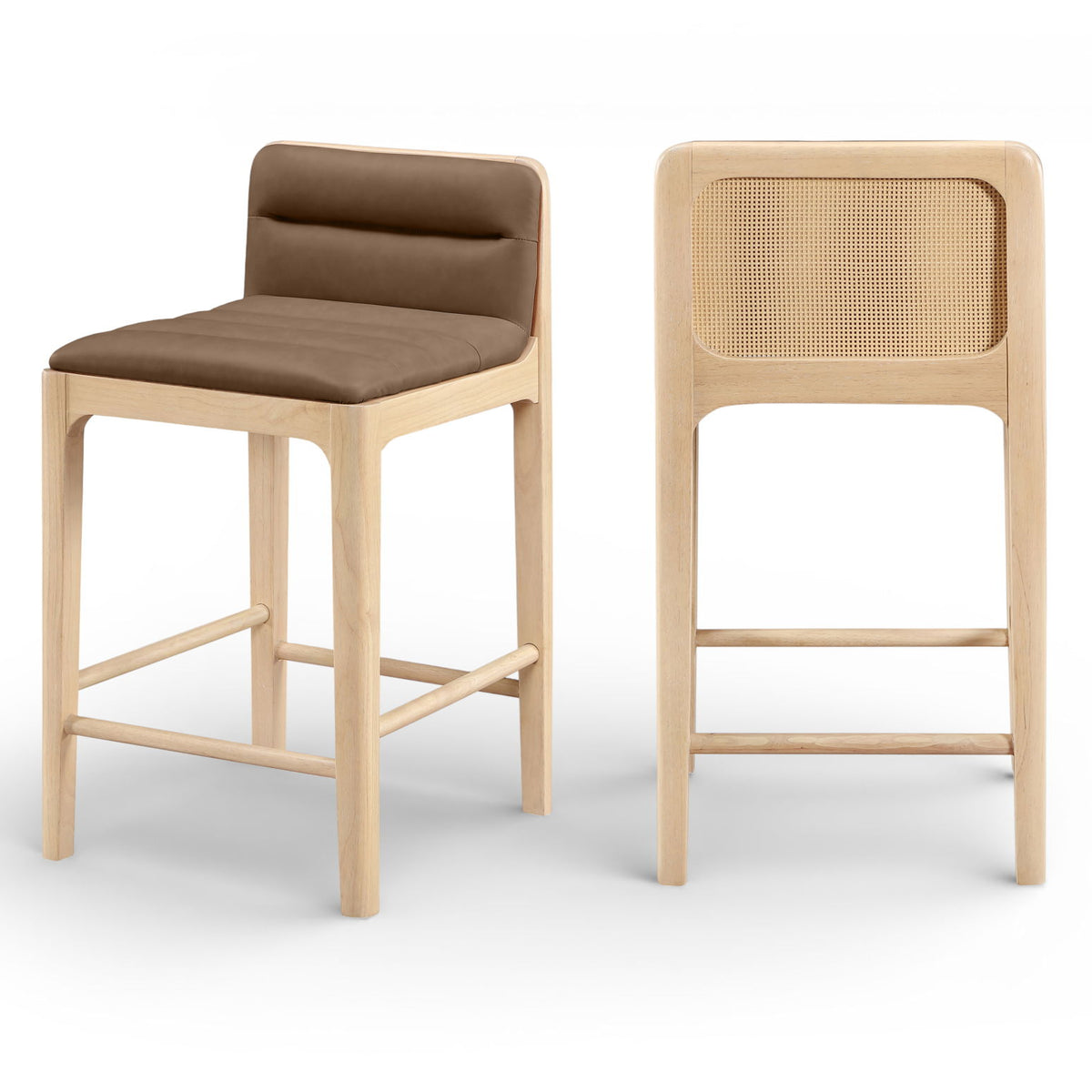 Ellis - Vegan Leather Upholstered Counter Stool (Set of 2) - Natural Base