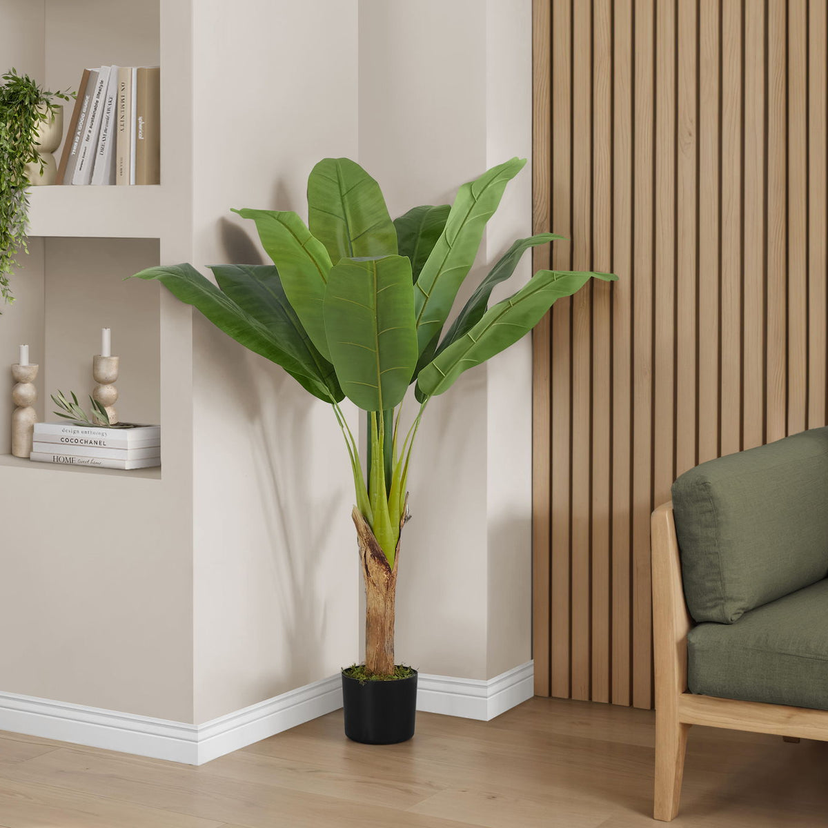 43" Tall, Artificial Plant, Banana Tree, Indoor, Faux, Fake, Floor, Greenery, Potted, Real Touch, Decorative - Green / Black