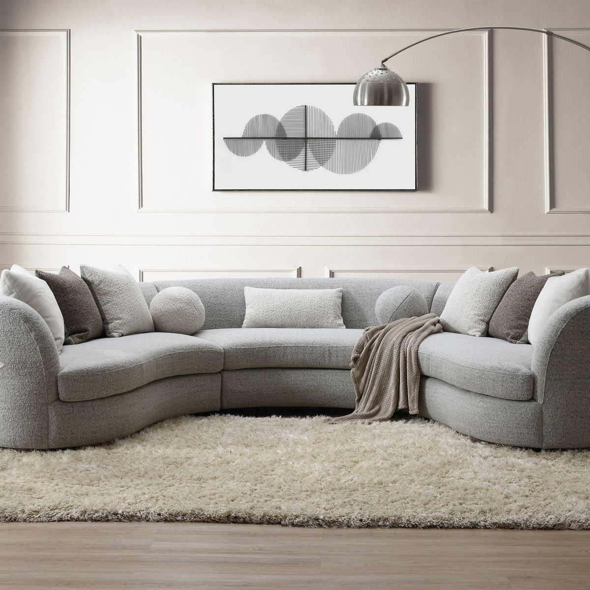 Ivria - Boucle Sectional Sofa With 9 Pillows - Gray