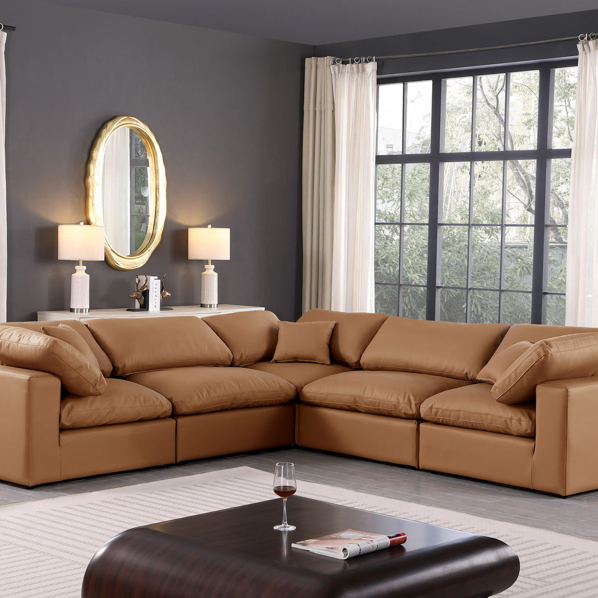 Comfy - 5 Piece Faux Leather Modular Corner Sectional
