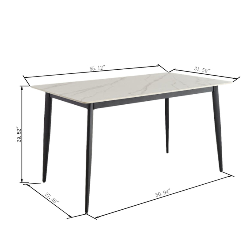 Mid Century Modern Dining Table Round White Sintered Stone Top Heavy Duty Metal Legs Waterproof Surface For Kitchen Dining Room Or Office Furniture - White / Black