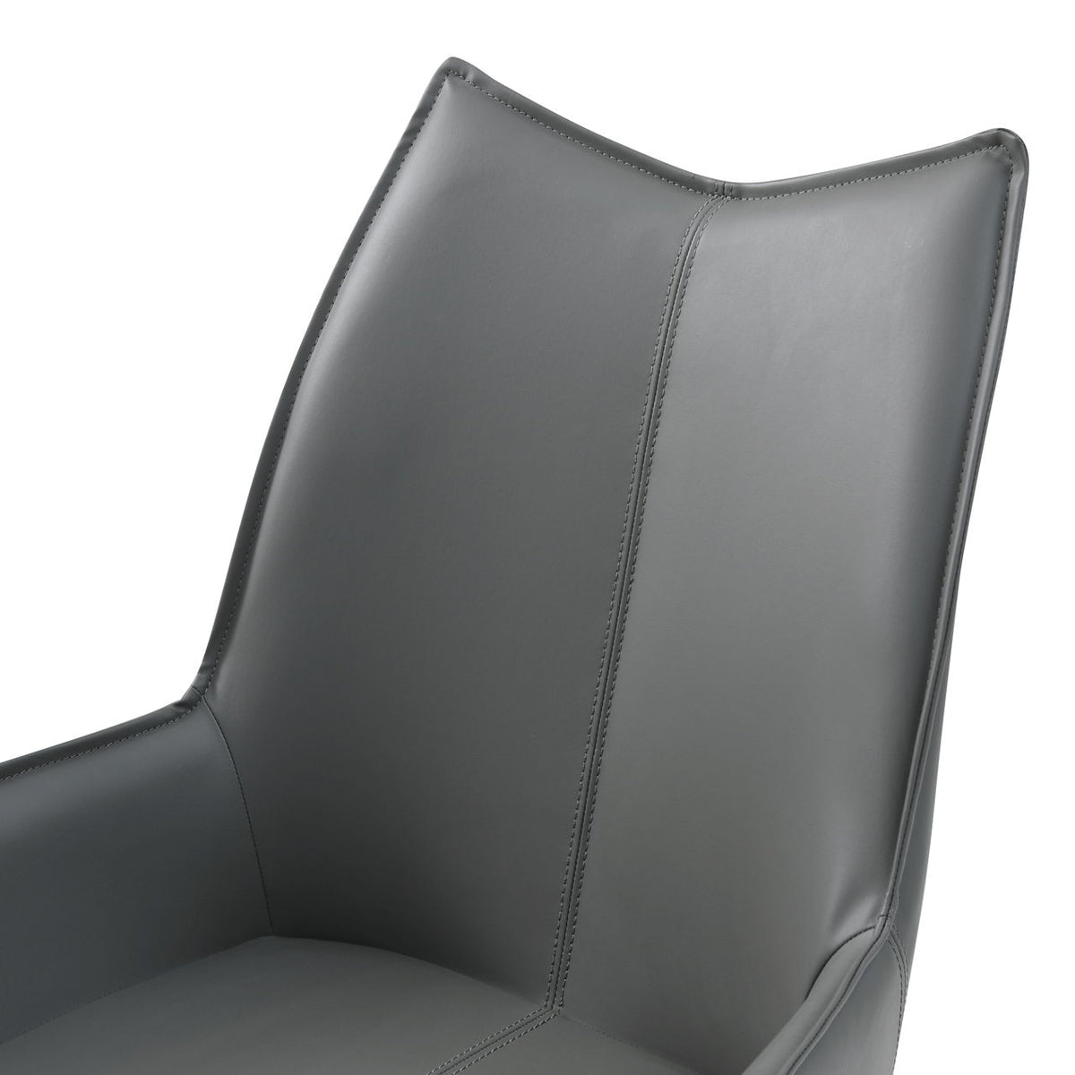 Dark gray swivel dining chair with padded seat and tall, curved backrest
