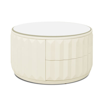 Facino - Round Storage Coffee Table - White Birch