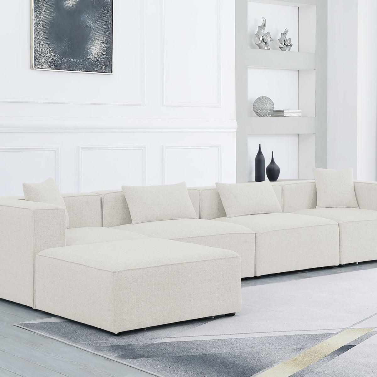 Cube - Linen 5 Piece Modular Sectional With Chaise