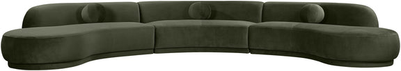 Velvet sectional sofa, deep green, rounded chaise, button-tufted cushions