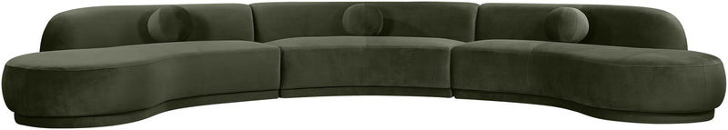Velvet sectional sofa, deep green, rounded chaise, button-tufted cushions