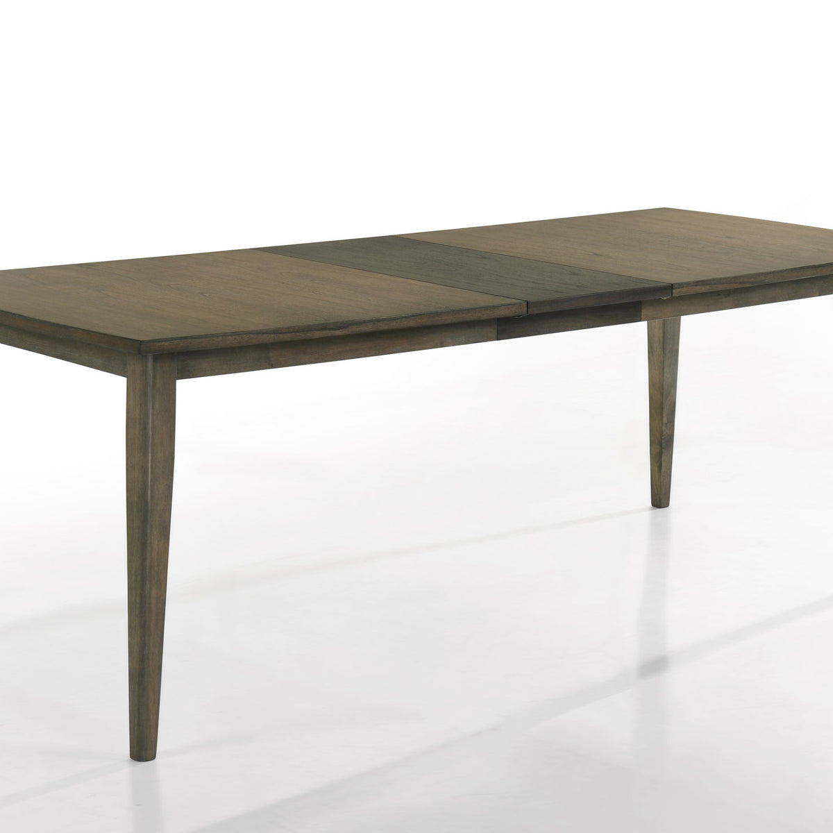 Dark brown bistro dining table with smooth tabletop and four tapered legs