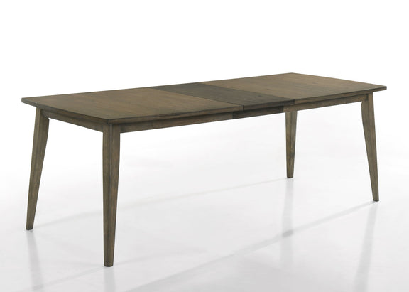 Dark brown bistro dining table with smooth tabletop and four tapered legs