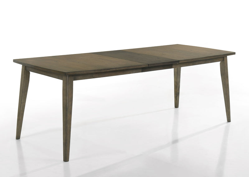 Dark brown bistro dining table with smooth tabletop and four tapered legs