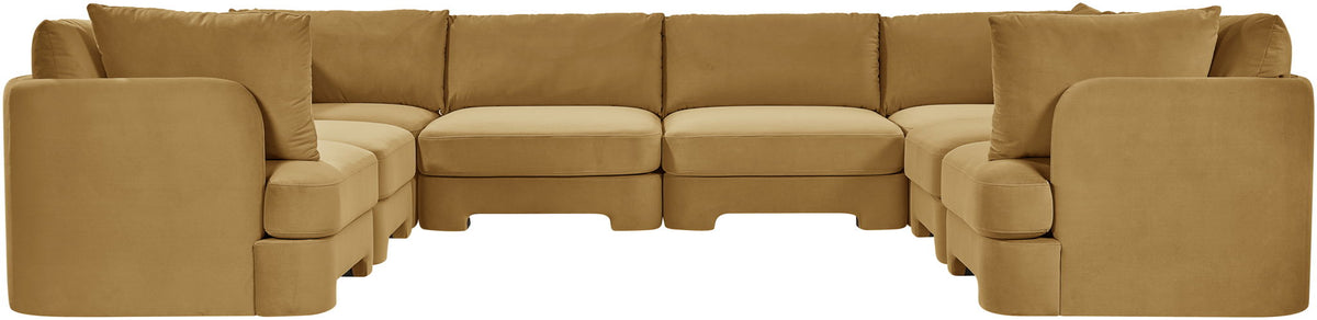 Light brown velvet U-shaped sectional sofa, 8-piece set with large corner arms