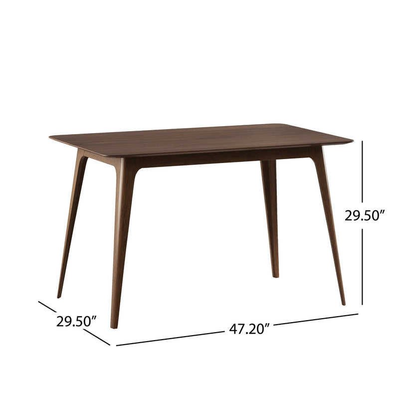 Rectangular walnut dining table with tapered legs, 47.20 in x 29.50 in