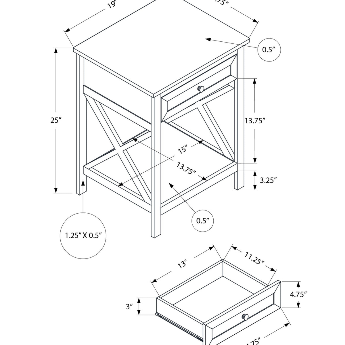 Accent End Table, 2 Tier, Storage Drawer, Transitional Style