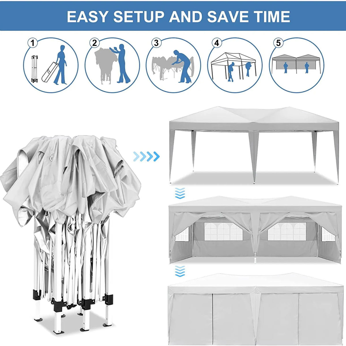 10'X20' Ez Pop Up Canopy Outdoor Portable Party Folding Tent With 6 Removable Sidewalls + Carry Bag + 4 Pieces Weight Bag