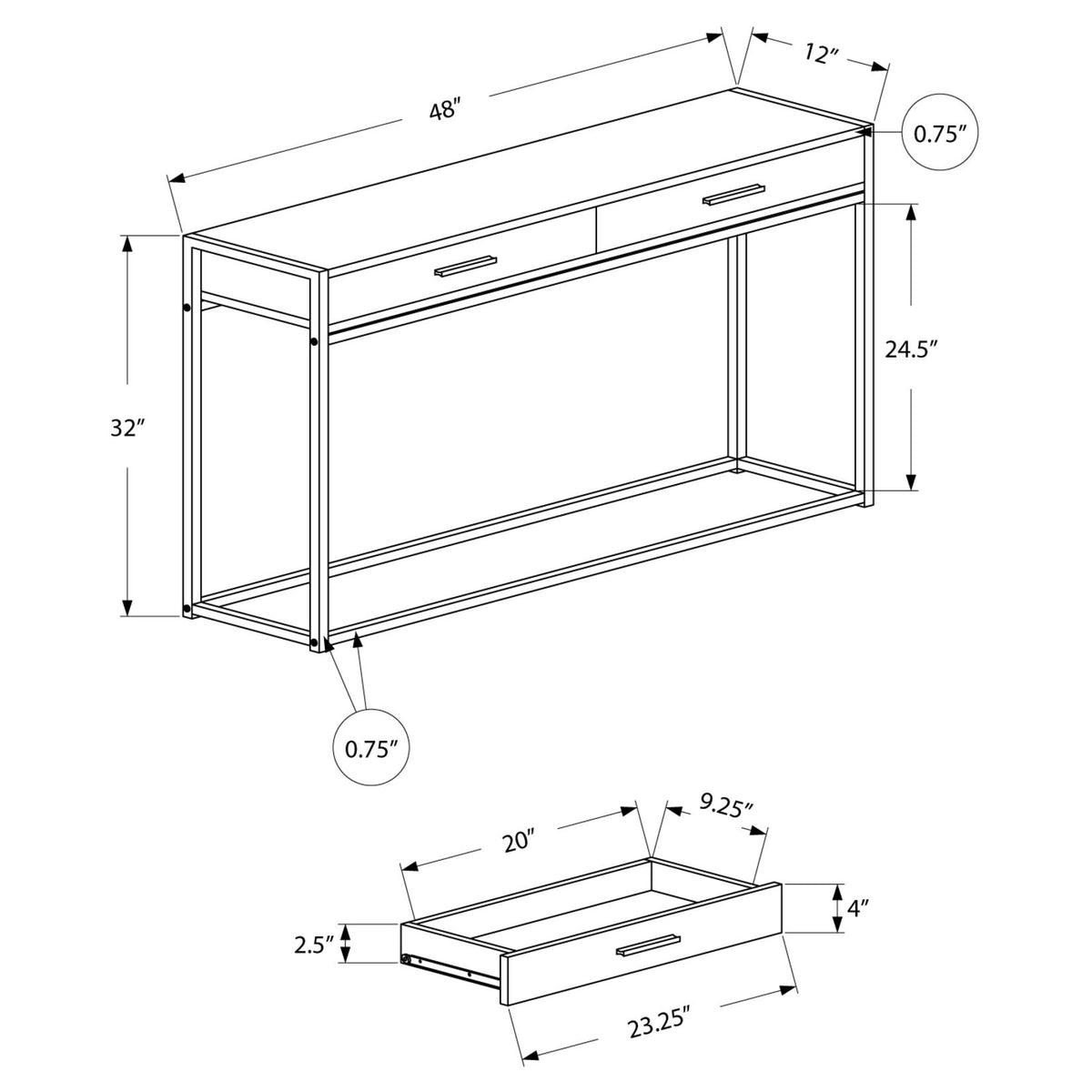 Accent Console Table For Entryway, Storage Drawers, Contemporary & Modern
