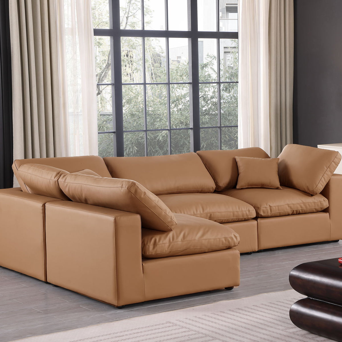 Comfy - 4 Piece Faux Leather Modular Armless Sectional