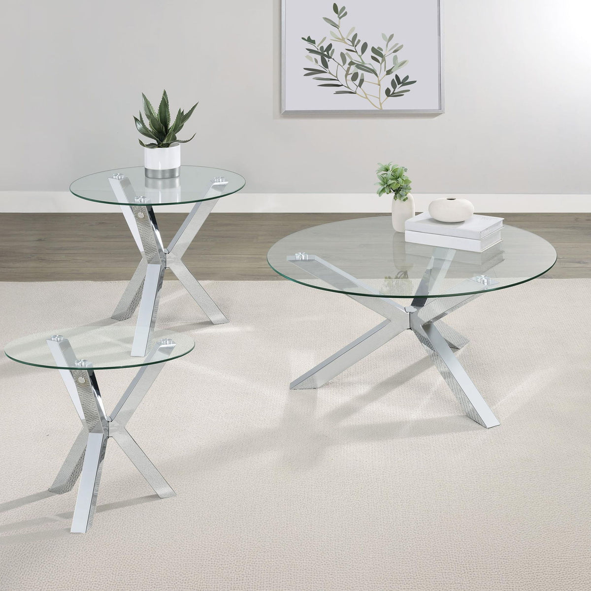 Kenzie 3-piece Round Coffee and End Table Set Chrome