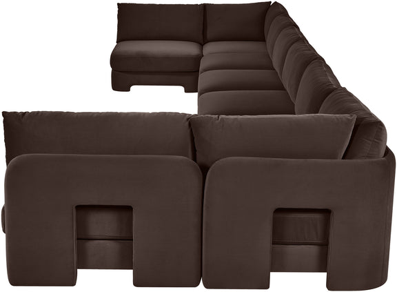 Espresso brown armless U-shaped sectional sofa with chaise modules and box cushions