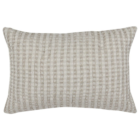 Woven rectangular sham pillow in light beige with textured grid weave