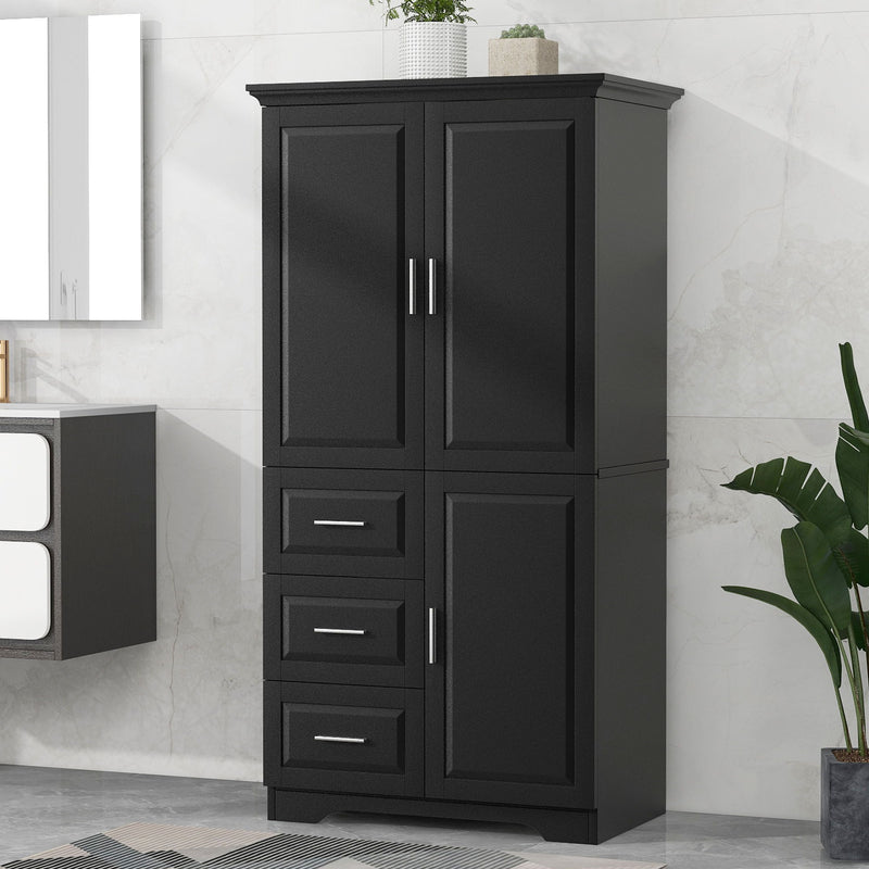 Tall Wide Storage Cabinet With Doors, 3 Drawers
