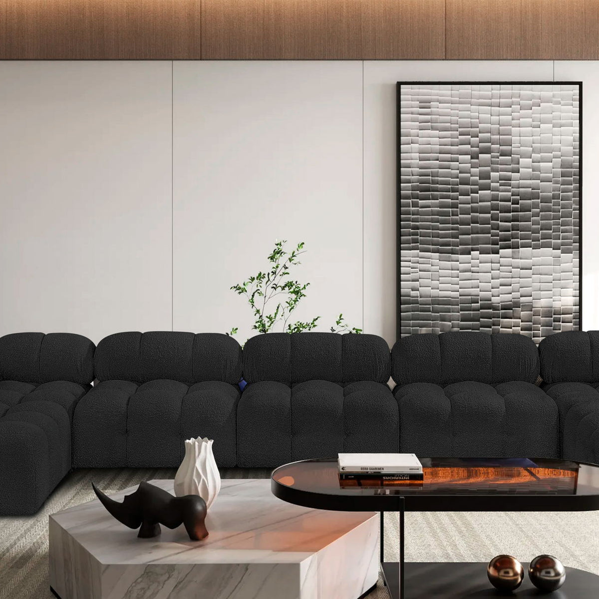 Ames - 7 Piece Boucle Fabric Modular Sectional