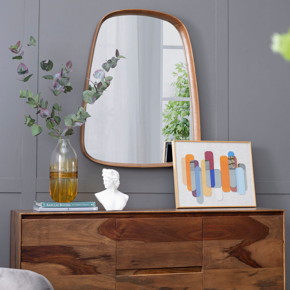 Irrgeular Mirror With Wood Frame, Wall Mirror For Living Room Bathroom Entryway - Brown