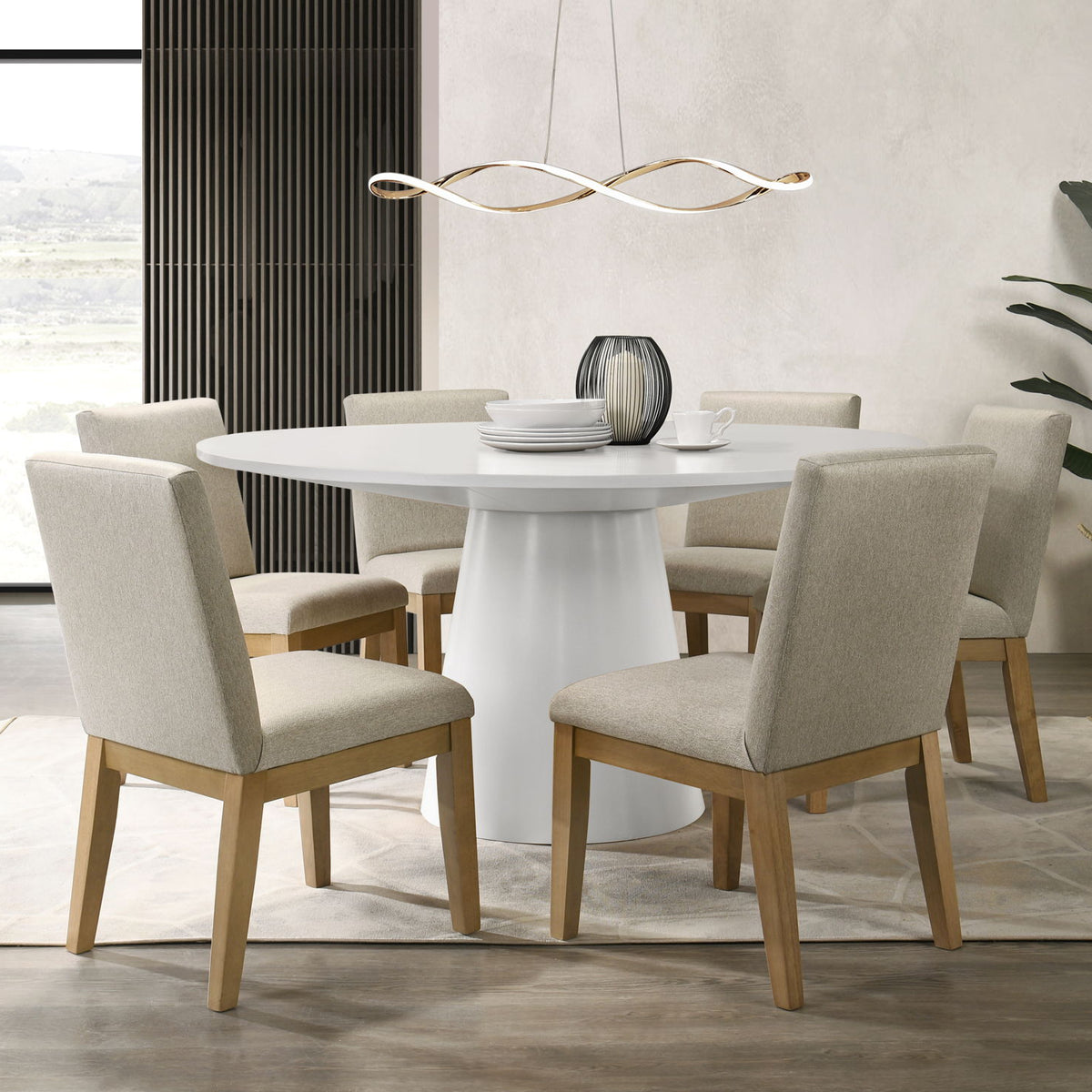Jasper - 7 Piece Round Dining Table Set With Driftwood Finish Chairs - White