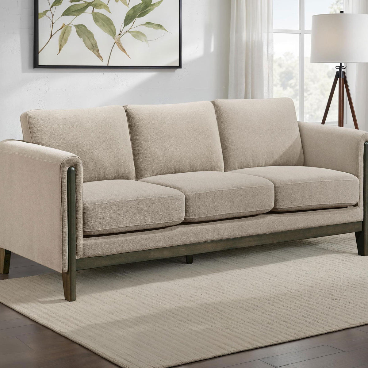 Islington Fabric Upholstered Panel Arm Sofa Taupe