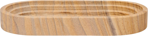 Light beige marble oval tray with swirled grain and smooth raised rim