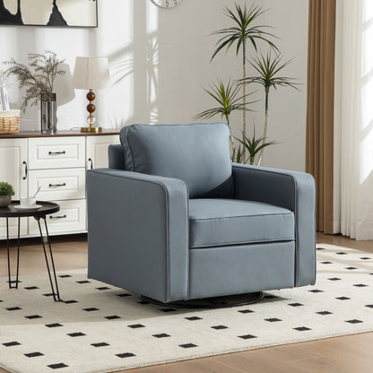 33.6''W Upholstered 360° Swivel Armchair with Hidden Storage, Tech Cloth Fabric Armrests Accent Square Club Chair Single Sofa with Pillow for Living Room, Bedroom, Reading Nook, Corner, Blue
