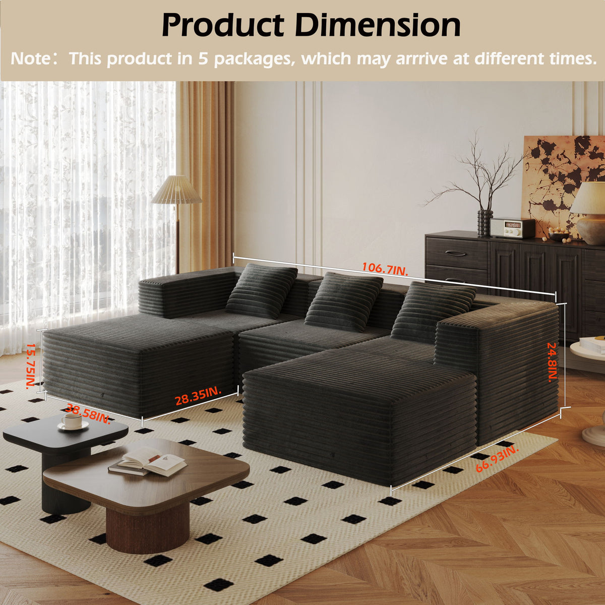 Compression Sofa With 2 Ottomans